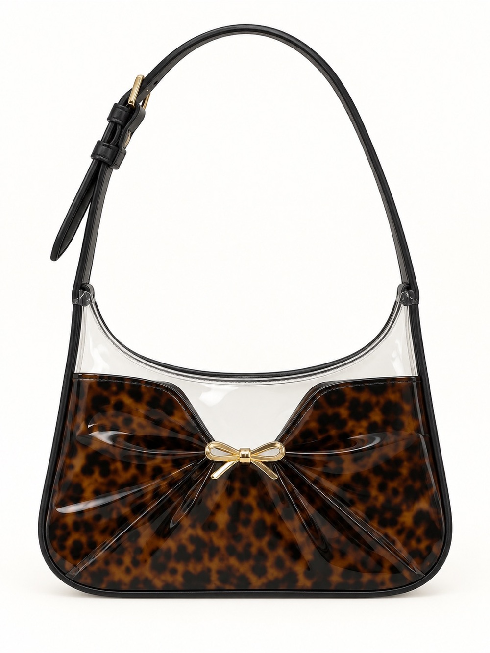 Aldo Clear Shoulder Bag with Tortoiseshell Bow and Black Trim